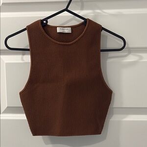Babaton Chocolate Ribbed Crop Top